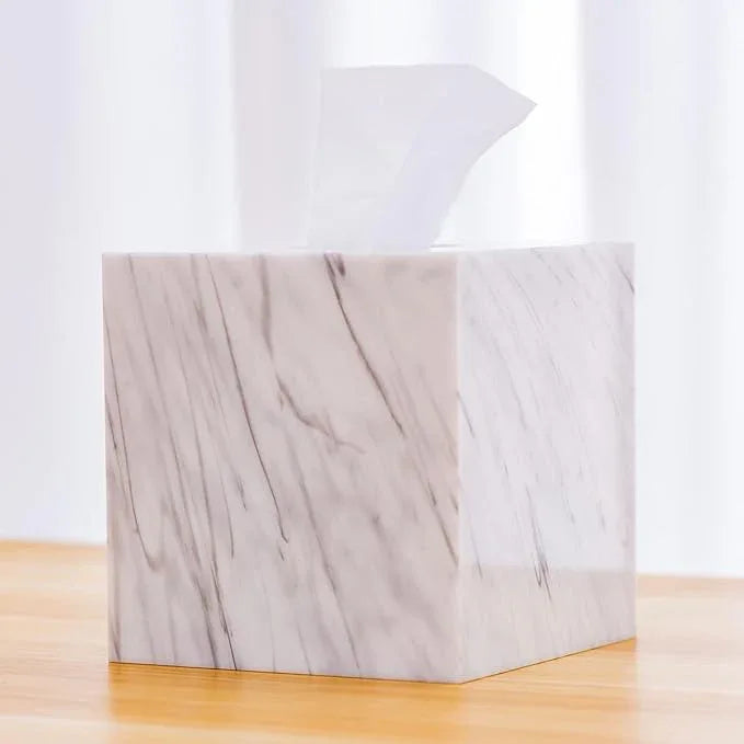 Tissue Box Cover Holder Square Marble Tissue Box Holder Bathroom Vanity Nightstand Bedroom Livingroom Decorative Decor Toilet Organizer Tissues (Marble, Square) - ModernBath