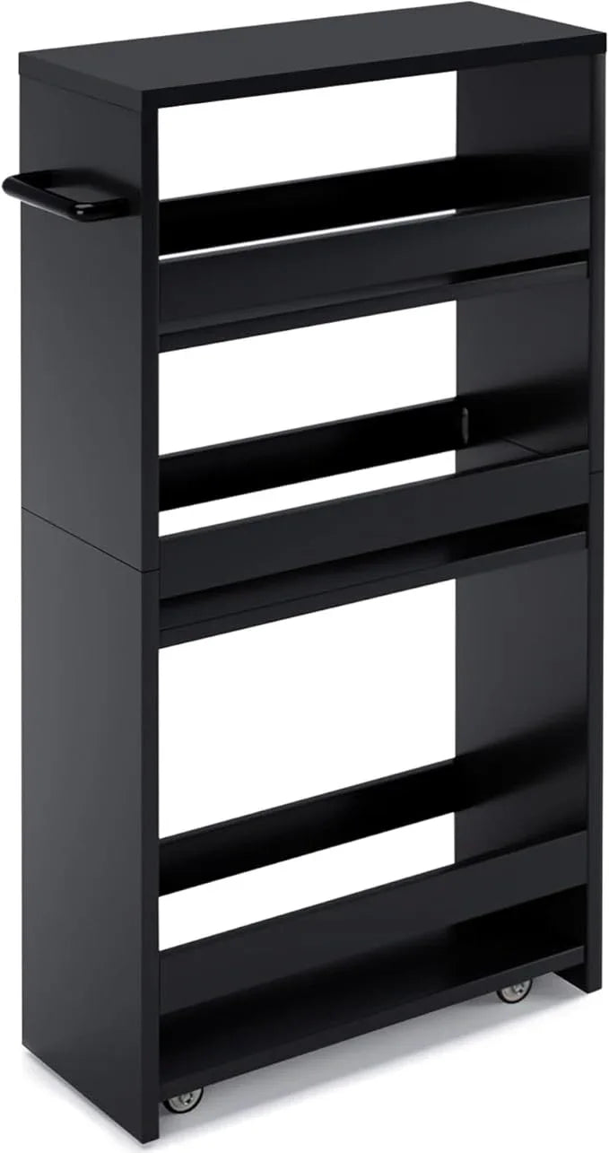 MARTY Slim Rolling Storage Cart 4-Tier Kitchen Cart with Wheels, Laundry Room Storage with Handle Slide Out Utility Cart Shelving Unit Organizer Trolley for Narrow Places Bathroom Small Corner, Black - ModernBath