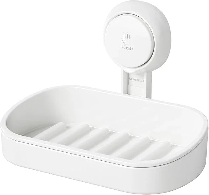 LEVERLOC Soap Dish Holder for Shower Suction Cup Wall Mounted Self Draining NO-Drilling Removable Bar Soap Sponge Holder for Bathroom Bathtub Kitchen Sink Waterproof Strong Vacuum Suction Adhesion - ModernBath