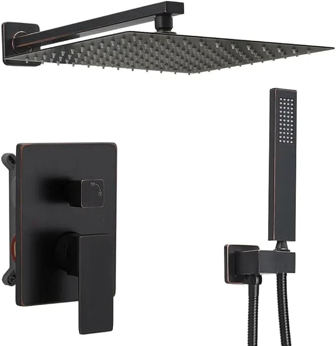 annazom Oil Rubbed Bronze rain Shower Faucet Set Shower System 12 Inches Square Shower Head with Handheld, Waterfall Showerhead, All Metal Shower Faucet Trim Repair Kits (Contain Shower Valve) - ModernBath