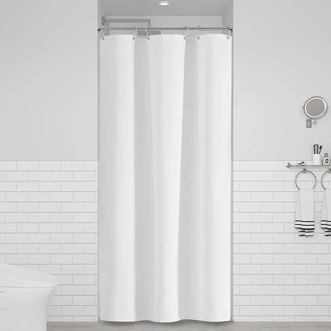 BTTN Stall Fabric Shower Curtain - 36 Inches Linen Textured Heavy Duty Small Cloth Shower Curtain Set with 6 Plastic Hooks, Narrow Hotel Luxury Weighted Shower Curtains for Bathroom - W36 xH72, White - ModernBath
