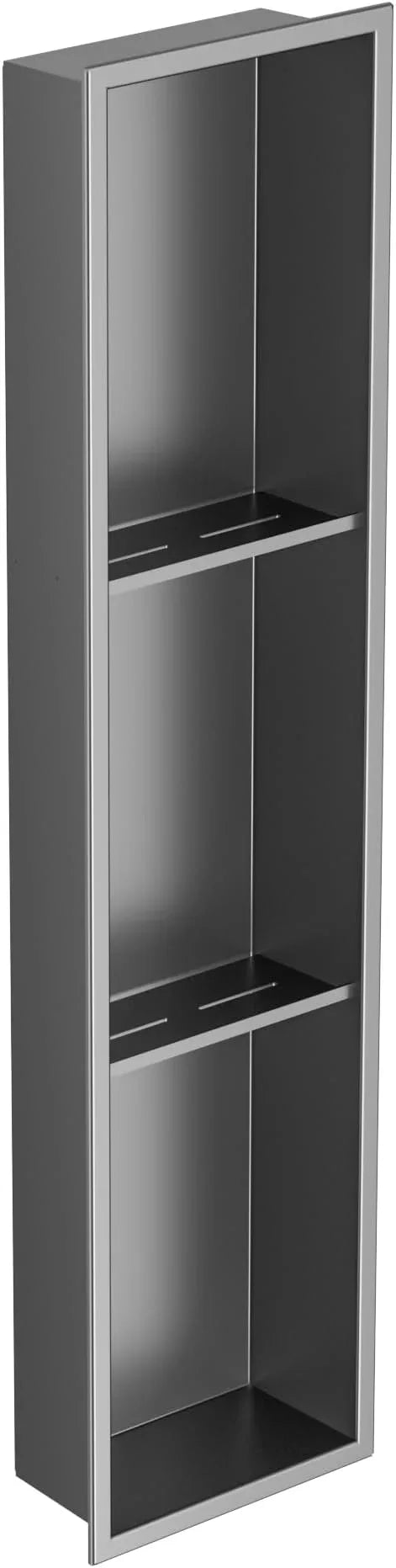 Qeke Stainless Steel Shower Niche 8" X 36", No Tile Needed Three-Tier Wall Niche, Recessed Shower Shelf for Bathroom Storage, Gun Metal - ModernBath
