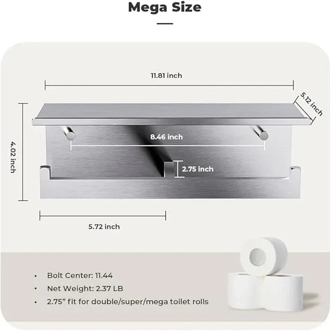 Double Toilet Paper Holder with Shelf, FreshGlow Large Tissue Holder Brushed Nickel, Wall Mount Commercial Toilet Paper Dispenser Phone Shelf Stainless Steel, Tissue Roll for Bathroom - ModernBath