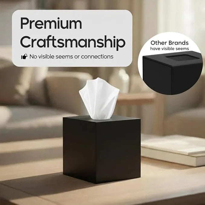 Square Tissue Box Cover | Fits Standard Square Tissue Boxes | Black Tissue Box Holder for Bathroom | Premium Acrylic Tissue Cover | Cube Tissue Holder | 5.3" x 5.3" x 5.5" - ModernBath