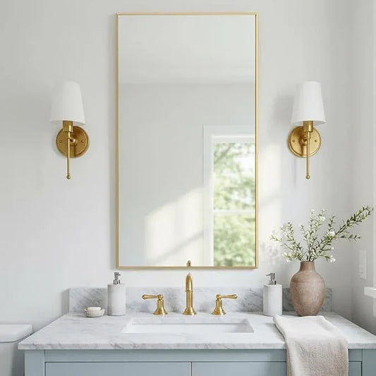 LEDLUX 20x36 Inch Gold Bathroom Mirror - Copper-Free Mirror, Aluminum Alloy Frame Vanity Rectangle Wall Mounted Modern Mirror for Bedroom/Living Room/Porch Horizontal or Vertical - ModernBath
