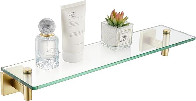 KOKOSIRI Wall Shelves Floating Shelf 20-Inch Stainless Steel Bathroom Hardware Tempered Glass Kitchen Hanging for Storage/Room Decor Gold B1105BG-L20 - ModernBath