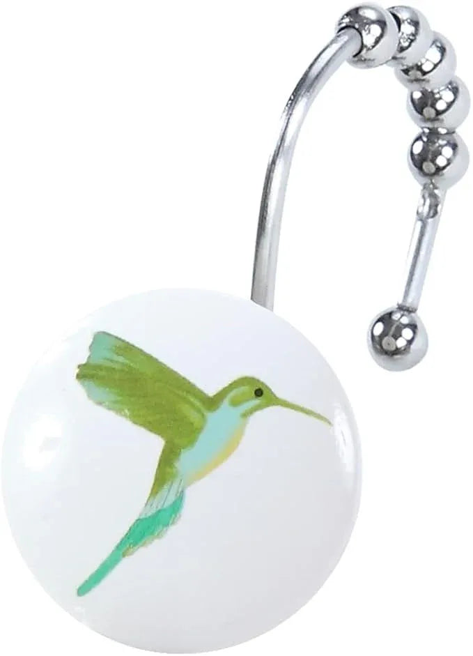 Flying Birds Shower Curtain Hooks, Rustproof Nature-Inspired Decorative Shower Hooks for Shower Curtain, 5-Roller Ring Balls Design Bathroom Shower Curtain Hooks, Set of 12 - ModernBath