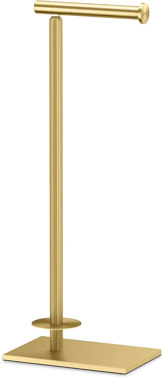 Gatco 1443B, Modern Rectangle Base Freestanding Toilet Paper Holder with Storage, 21.13”H, Brushed Brass - ModernBath