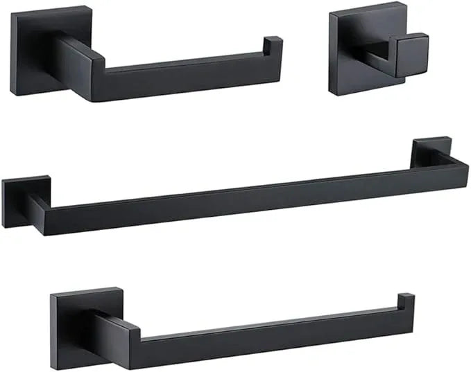 TURS 4 Pieces Bathroom Hardware Accessories Set Matte Black 16 Inch Towel Bar Set,Wall Mounted,Premium Stainless Steel. - ModernBath