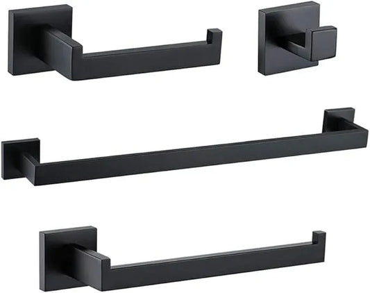 TURS 4 Pieces Bathroom Hardware Accessories Set Matte Black 16 Inch Towel Bar Set,Wall Mounted,Premium Stainless Steel. - ModernBath