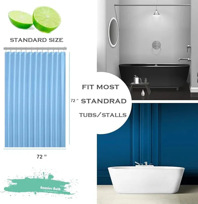 Eazzier Bath Baby Blue Plastic Shower Curtain Or Liner, 72x72 Inch Lightweight Cream Blue Plastic Bathroom Shower Showroom Inner Curtain with Rustproof Metal Grommet Holes and Weighted Magnets - ModernBath