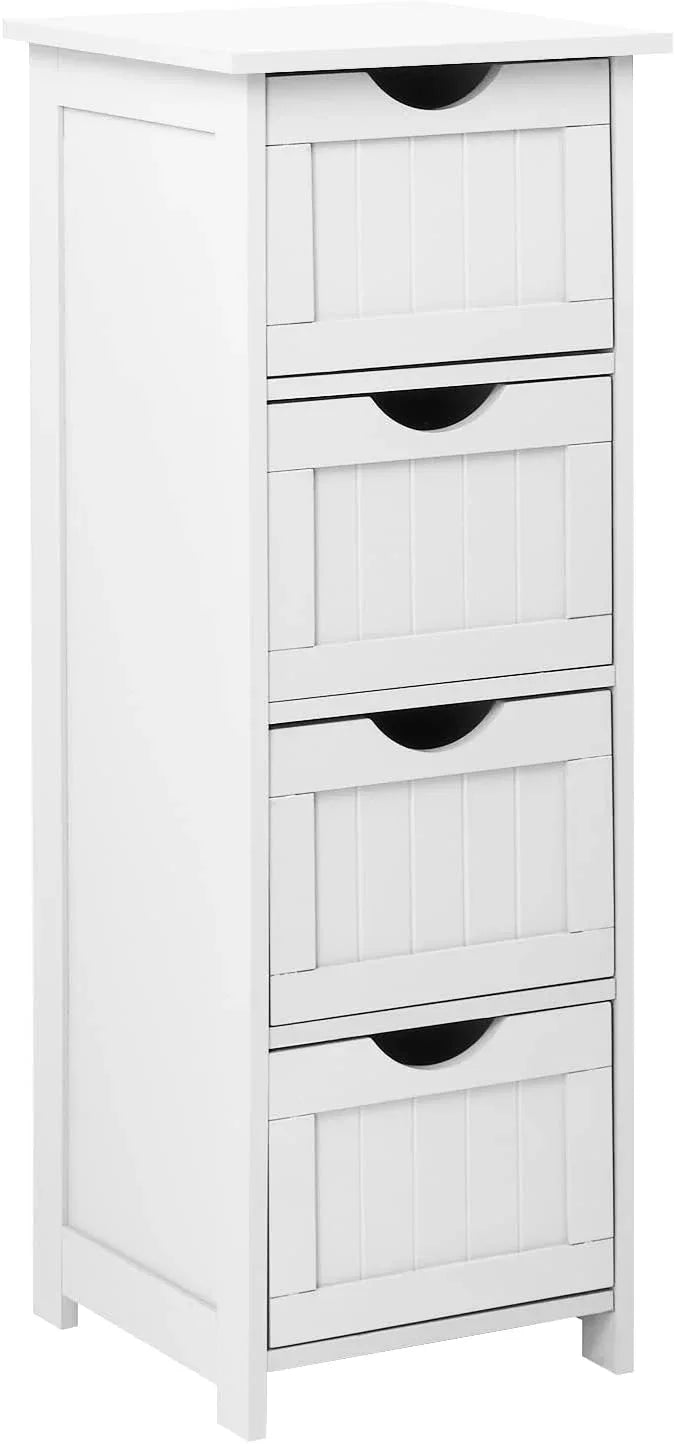 Bonnlo Skinny Bathroom Floor Storage Cabinet,White 12 Inch Wide Deep Small Storage Organizer with 4 Drawers, Wooden Modern Thin Free Standing Tower Cabinet w/ 4 Cute Drawers for Bathroom, Living Room - ModernBath