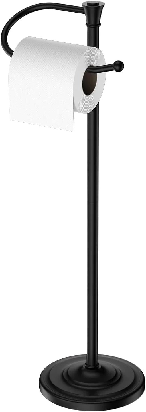 Toilet Paper Holder Free Standing, 25” H Stainless Steel Black Toilet Paper Stand, Weighted Base Floor Tissue Roll Holder for Bathroom,Toilet Roll Stand - ModernBath
