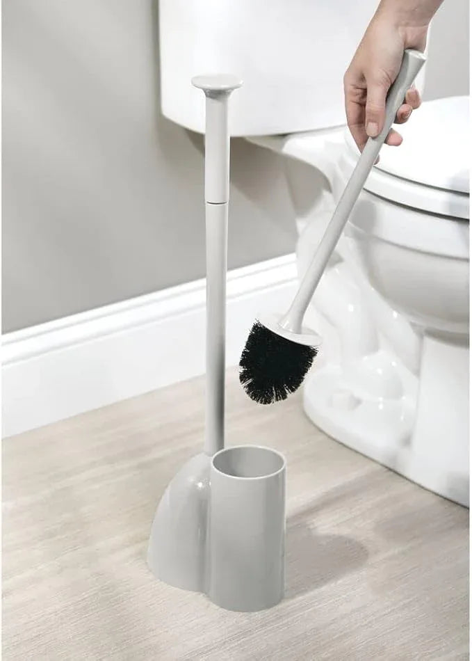mDesign Hidden Plunger and Brush Set for Toilet Bowl - Brush Cleaner and Plunger Combo with Holder Caddy for Bathroom - Modern Toilet Brush and Plunger Set - Aura Collection - Light Gray - ModernBath