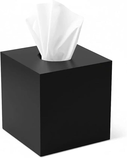 Square Tissue Box Cover | Fits Standard Square Tissue Boxes | Black Tissue Box Holder for Bathroom | Premium Acrylic Tissue Cover | Cube Tissue Holder | 5.3" x 5.3" x 5.5" - ModernBath