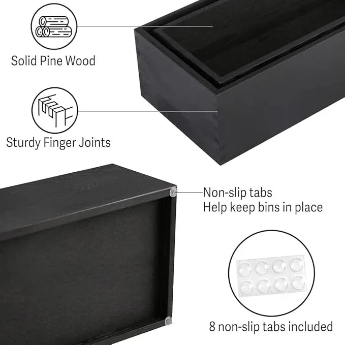 LotFancy Bathroom Decor Box, 2 Pack Wooden Toilet Paper Holder, Black Toilet Tank Storage Basket, Farmhouse Rustic Back of Toilet Tray - ModernBath