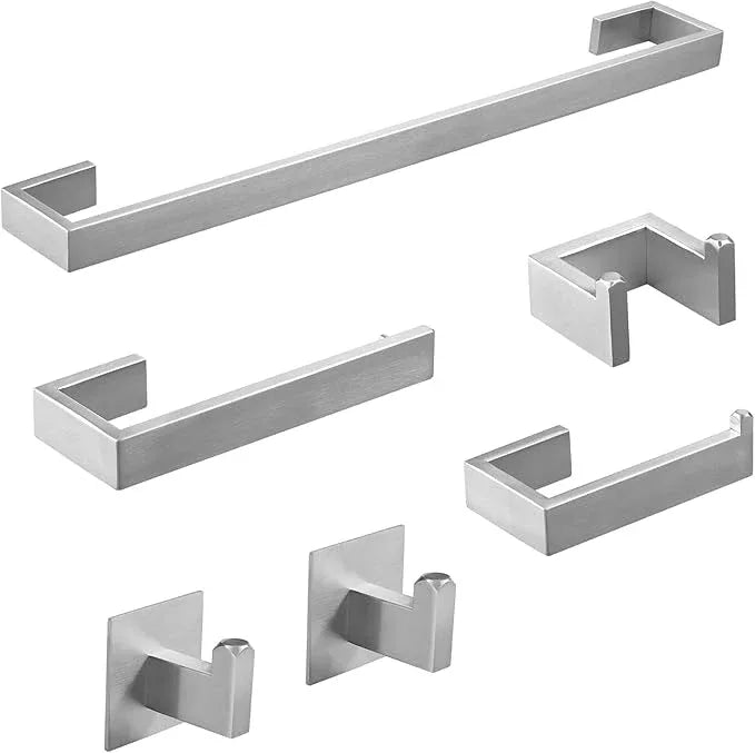 Fapully 23.6-Inch 6 Piece Bathroom Hardware Accessories Set Stainless Steel Wall Mounted Brushed Nickel Include Towel Bar,Hand Towel Holder,Toilet Paper Holder,Robe Towel Hook,Coat Hook,Towel bar Set - ModernBath