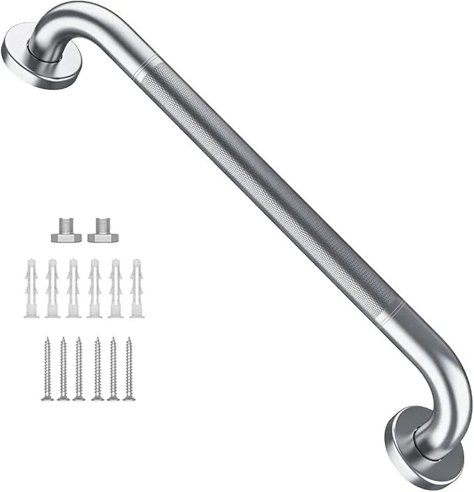 16 Inch Anti Slip Shower Grab Bar, Munzong Stainless Steel Bathroom Grab Bar, Satin Brushed Nickel Knurled Bathroom Balance Bar,Safety Hand Rail Support Handicap Elderly Senior Assist Bath Handle - ModernBath