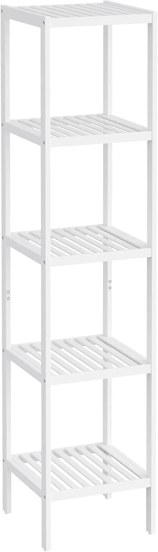 SONGMICS Bamboo Storage Shelf, 5-Tier Shelving Unit, Multifunctional, in The Entryway, Bathroom, Living Room, Balcony, Kitchen, 13 x 13 x 57.5 Inches, Cloud White UBCB055W01 - ModernBath