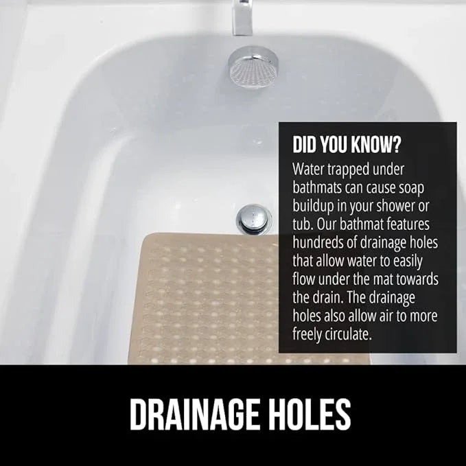 GORILLA GRIP Patented Bath Tub Shower Mat, Machine Washable Bathtub Floor Liner Mats, Suction Cups and Drain Holes to Keep Tubs Clean, Soft on Feet, Bathroom Essentials, 35x16 Inch, Beige - ModernBath