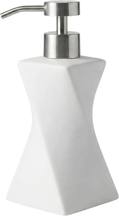 Modern White Hand Soap Dispenser with Stainless Steel Pump for Bathroom Countertop, Dish Soap Dispenser for Kitchen Sink, Contemporary Art Style, Matte Finish, 8.5oz (Arctic White) - ModernBath