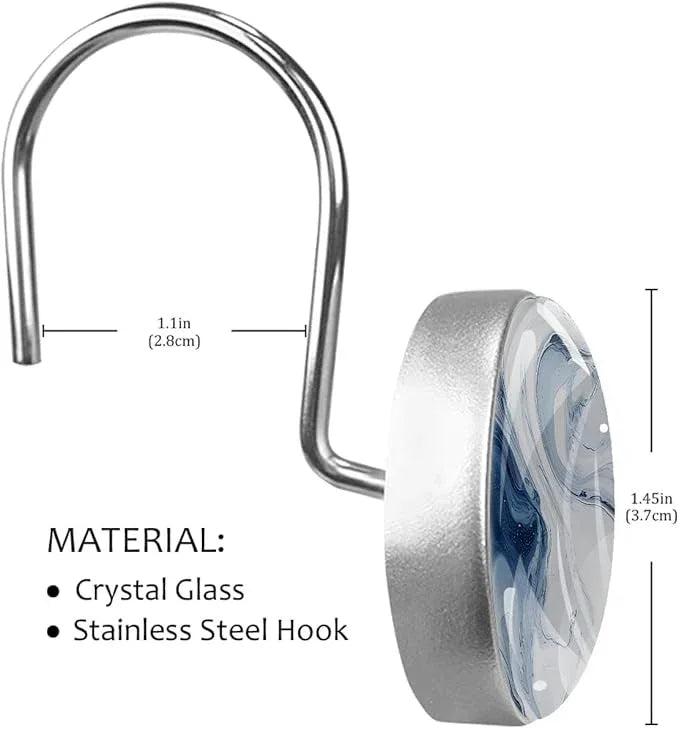 12 Packs Grey Marble Shower Curtain Hooks, Stainless Steel Glass Shower Curtain Rings for Bathroom, Rustproof Metal Curtain Rod Hooks - ModernBath