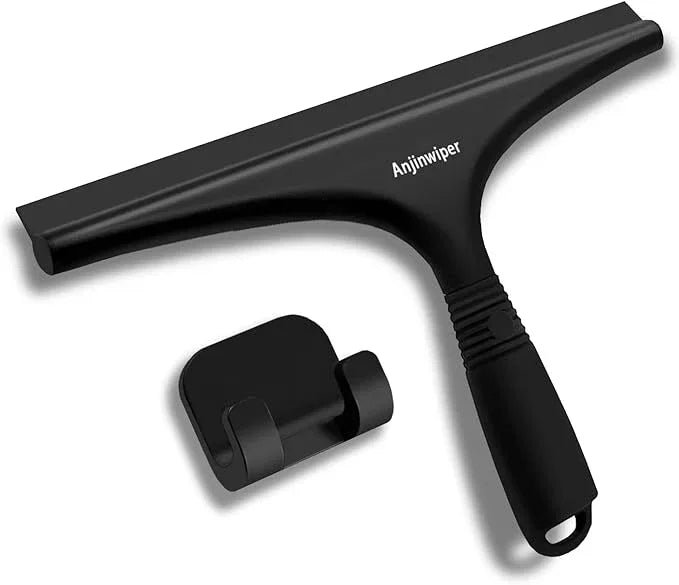 Anjinwiper All-Purpose Shower Squeegee for Glass Doors with Hook, Silicone Squeegee for Shower Glass, Shower Doors, Windows, Bathroom, Mirrors and Tiles（10 inch, Black） - ModernBath