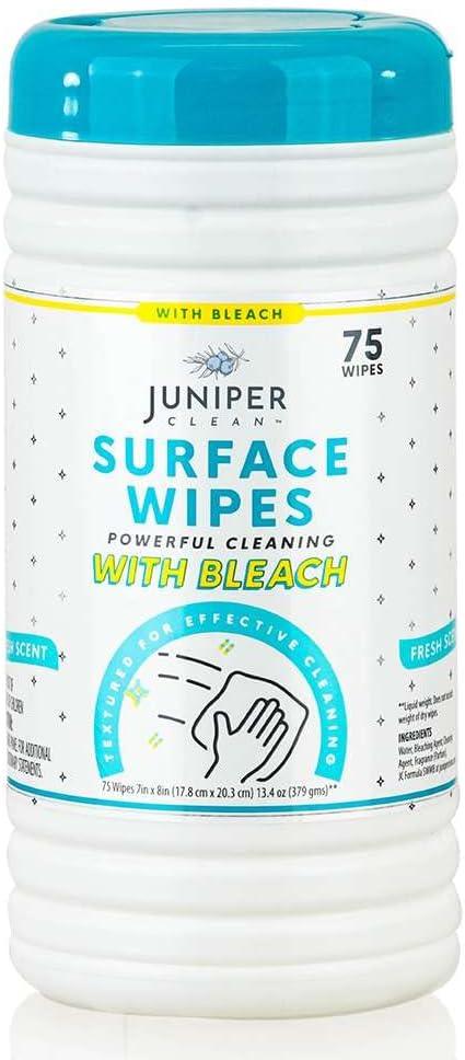 Juniper CLEAN 1 Pack Surface Cleaning Wipes with Bleach, All-Purpose Cleaner for Bathroom, Kitchen, Office, 75 Count Canister, 7.5" x 7" Sheet, Fresh Scent, Lint Free & Durable - ModernBath