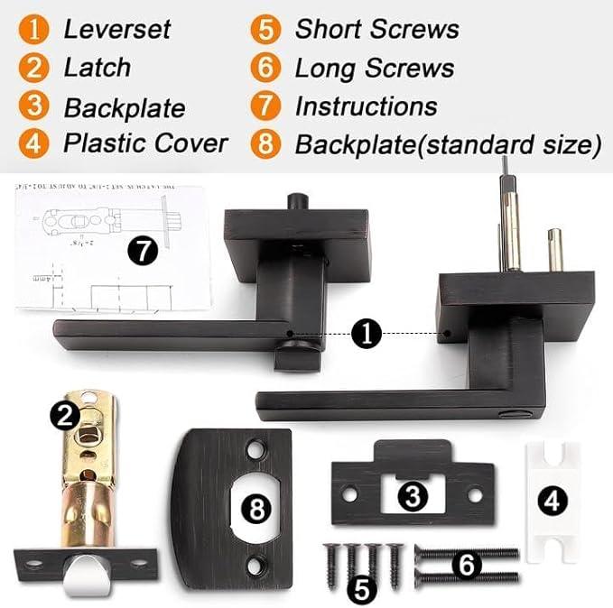Probrico 20 Pack Square Door Levers with Lock Keyless Privacy Door Handles Locksets Interior Bed/Bath Heavy Duty Hardware in Oil Rubbed Bronze Finish,Universal Handing - ModernBath