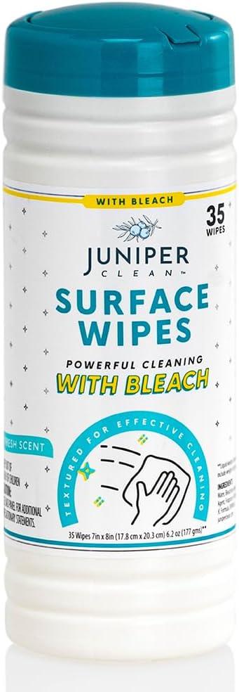 Juniper CLEAN 1 Pack Surface Cleaning Wipes with Bleach, All-Purpose Cleaner for Bathroom, Kitchen, Office, 35 Count Canister, 7.5" x 7" Sheet, Fresh Scent, Lint Free & Durable - ModernBath