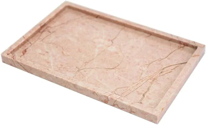 Real Luxurious Natural Marble Vanity Tray Genuine Marble Storage Tray for Home Decor Stone Tray for Bathroom/Kitchen/Vanity/Dresser Non-Resin/Non-Ceramic/Cream Rose - ModernBath