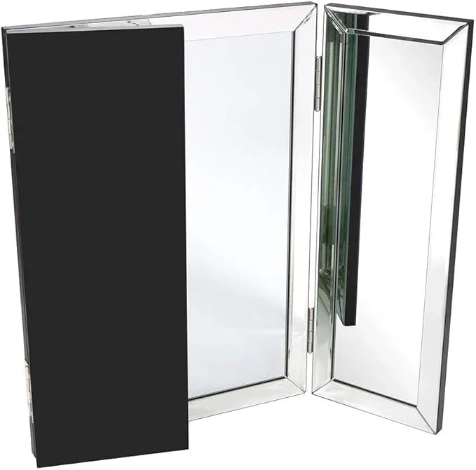 Howard Elliott Tripoli Trifold Vanity Mirror 3 Way TableTop Bedrooms, Bathroom, Makeup Portable Cosmetic & Makeup Mirror with Beveled Edges Tri-fold Mirror, 31 Inch x 21 Inch - ModernBath