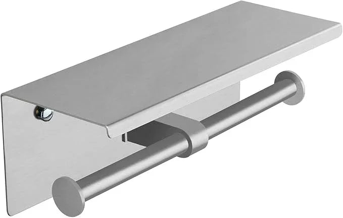BGL Toilet Paper Holder with Shelf Brushed Nickel Double Head Toilet Tissue Roll Holder 304 Stainless Steel Wall Mount for Bathroom - ModernBath