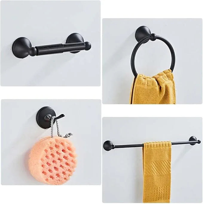 4 Piece Bathroom Accessory Set(Adjustable Towel Bar, Towel Ring, Toilet Paper Holder,Towel Hook), Wall Mounted Bathroom Hardware Accessories Set,Matte Black - ModernBath