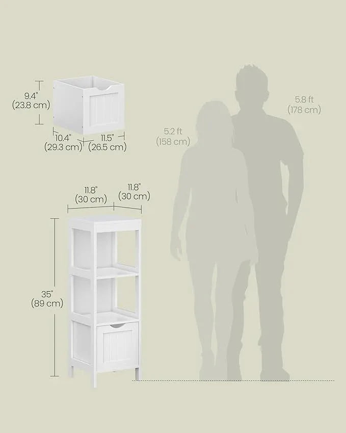 VASAGLE Storage Cabinet, Storage Organizer Rack Stand for Bathroom, Living Room, Bedroom, Multifunctional Corner Unit, 2 Drawers, 35 Inches in Height, White UBBC42WT - ModernBath