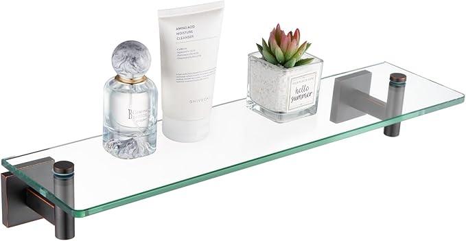 KOKOSIRI Wall Shelves Bathroom Hardware Glass Floating Shelf 20-Inch for Bedroom, Living Room, Kitchen, Hanging Rack Oil Rubbed Bronze B1105ORB-L20 - ModernBath