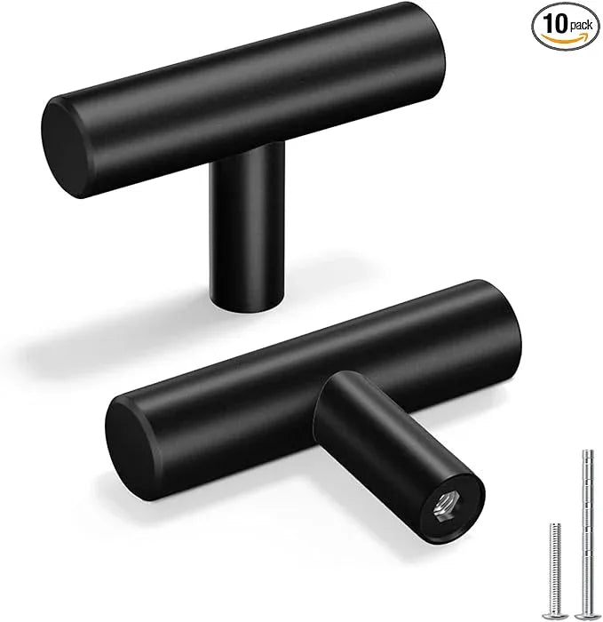 goldenwarm 10 Pack Black Cabinet Knobs Kitchen Cabinet Handles Matte Black Drawer Knobs Black Drawer Handware T Bar Handles for Furniture Door Cupboard - ModernBath
