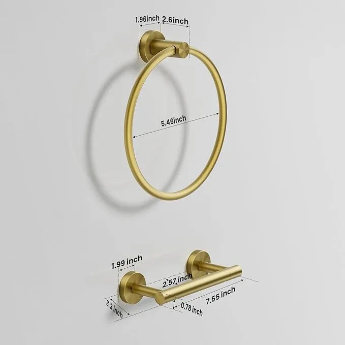 Toilet Paper Holder and Towel Ring Set 2PCS Wall Mount, Brushed Gold Bathroom Hardware Set, Stainless Steel Hand Towel Holder Toilet Paper Roll Holder Set, Bathroom Accessories for Bathroom Kitchen - ModernBath