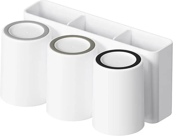 FLAUVEL Wall-Mounted Toothbrush and Toothpaste Holder - Self-Draining Design, Easy Installation, Space-Saving, White (Triple - Three Normal Cups) - ModernBath