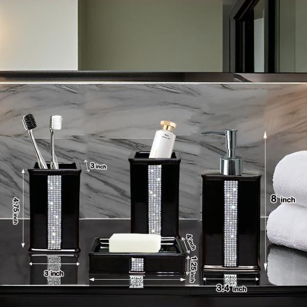 CAAHANJIA Bath Accessories Sets for Bathroom,Black Bathroom soap Dispenser Set,Ceramic Liquid Dispenser Pump, 2 Tumbler Cup,Soap Dish-Bathroom Home Decor Clearance (12 Ounce Black) - ModernBath