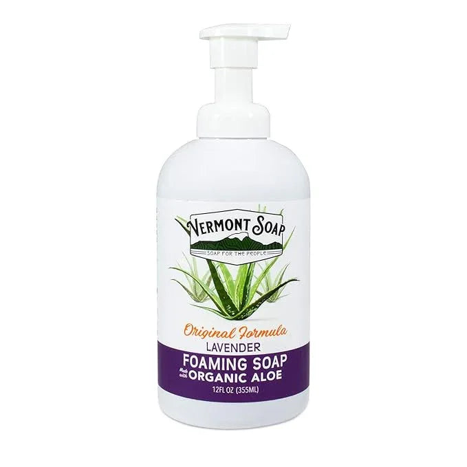 VERMONT SOAP Organic Lavender Foaming Hand Soap - Natural Moisturizing Soap for Dry Skin - Fragrance Free Liquid Bathroom Hand Soap Dispenser - Lavender - 12 oz - ModernBath