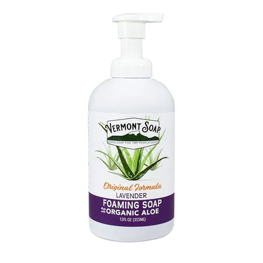 VERMONT SOAP Organic Lavender Foaming Hand Soap - Natural Moisturizing Soap for Dry Skin - Fragrance Free Liquid Bathroom Hand Soap Dispenser - Lavender - 12 oz - ModernBath
