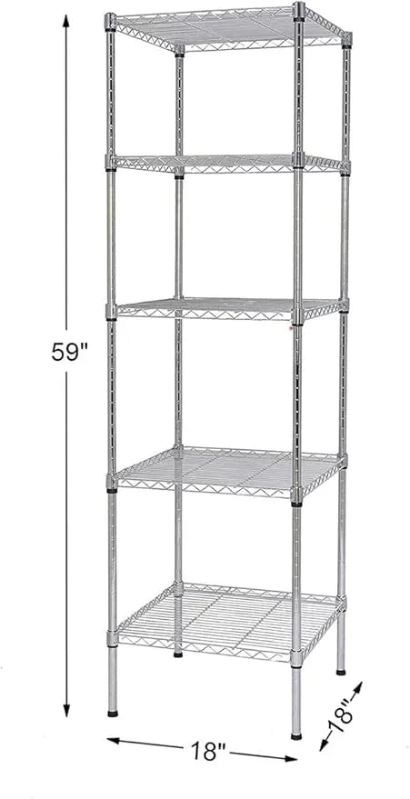 Finnhomy Heavy Duty 5 Tier Wire Shelving Unit, 18x18x59-inches 5 Shelves Storage Rack, Metal Shelving with Thicken Steel Tube, NSF Certified, Chrome - ModernBath