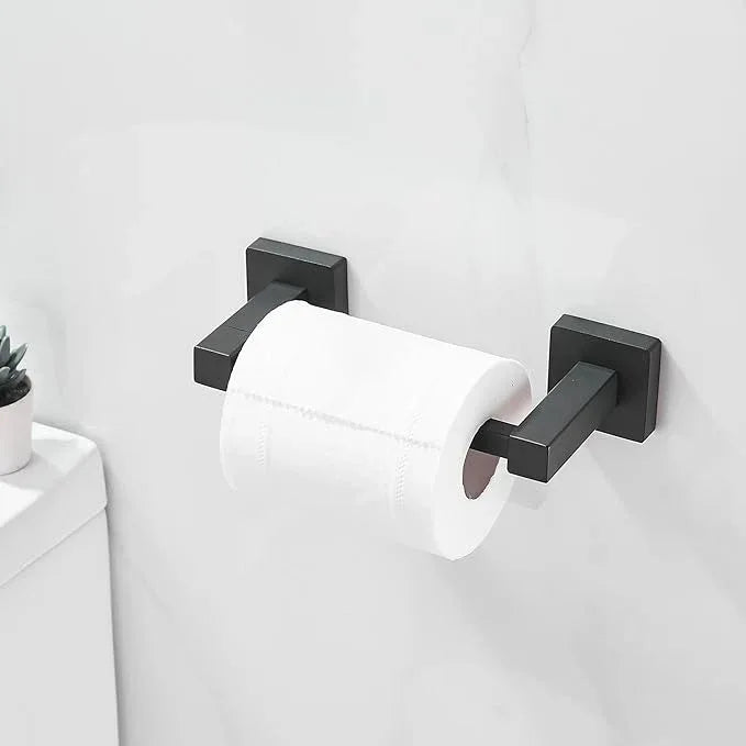 BigBig Home Black Toilet Paper Holder Towel Ring, Matte Black Toilet Roll Holder Hand Towel Holder, Modern Towel Holder for Bathroom Wall Mounted Double Post Toilet Tissue Holder 2 Pieces Set - ModernBath