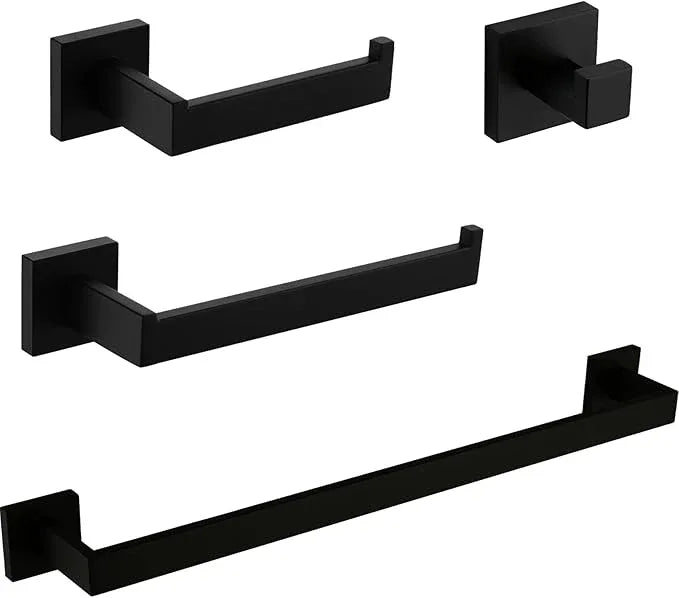 VELIMAX Premium Stainless Steel 4 Pieces Bathroom Hardware Accessories Set Wall Mounted Towel Bar Set, Matte Black, 24-Inch - ModernBath