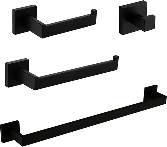VELIMAX Premium Stainless Steel 4 Pieces Bathroom Hardware Accessories Set Wall Mounted Towel Bar Set, Matte Black, 24-Inch - ModernBath