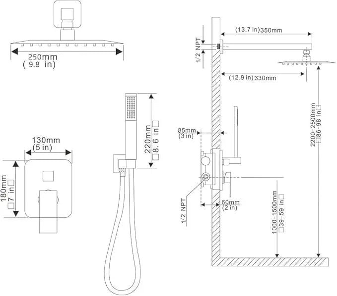 JingGang Matte Black Shower System 10 Inch Bathroom Luxury Rain Mixer Shower Combo Set Wall Mounted Rainfall Shower Head and Handheld System Shower Faucet Rough-in Valve Body and Trim Kit - ModernBath
