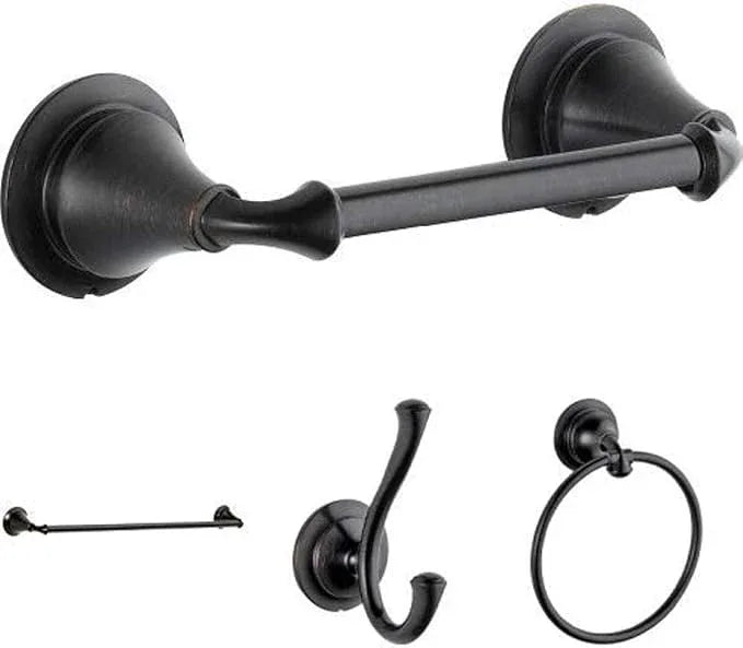 Delta Linden 4-Piece Bath Hardware Set with 24 in. Towel Bar, Toilet Paper Holder, Towel Ring, Towel Hook in Venetian Bronze - ModernBath