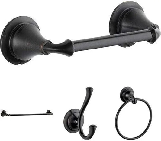 Delta Linden 4-Piece Bath Hardware Set with 24 in. Towel Bar, Toilet Paper Holder, Towel Ring, Towel Hook in Venetian Bronze - ModernBath