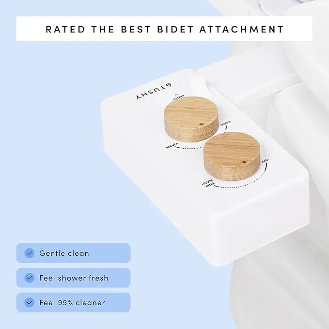 TUSHY Spa Self-Cleaning Warm Water Toilet Bidet Attachment. Adjustable Nozzle, Angle & Pressure Control. Easy DIY Home Install, Requires Sink Access for Optional Warm Water Control. (Biscuit/Platinum) - ModernBath